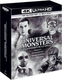 Coffret Universal Monsters : Dracula + Frankenstein + L'Homme Invisible + Le Loup-Garou – Packshot Blu-ray 4K Ultra HD