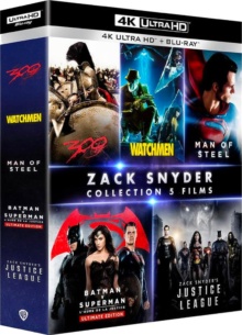 Coffret Zack Snyder : 300 + Watchmen - Les gardiens + Man of Steel + Batman v Superman : L'aube de la justice + Zack Snyder's Justice League – Packshot Blu-ray 4K Ultra HD