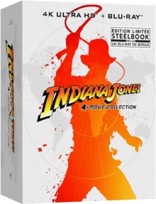 Indiana Jones (1981 – 2008) de Steven Spielberg – Coffret 4 Films – Édition Steelbook – Packshot Blu-ray 4K Ultra HD